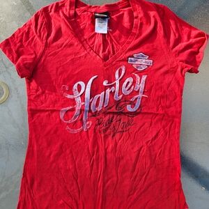 Women's Harley Davidson Red V-Neck T-Shirt